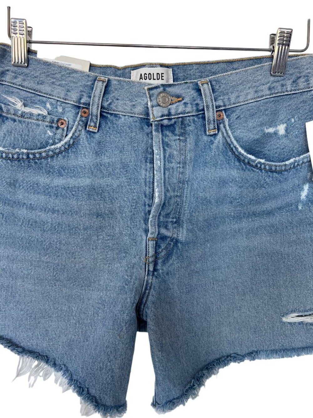 Agolde Parker Swapmeet Color Long Frayed Denim Shorts - Picture 7 of 8